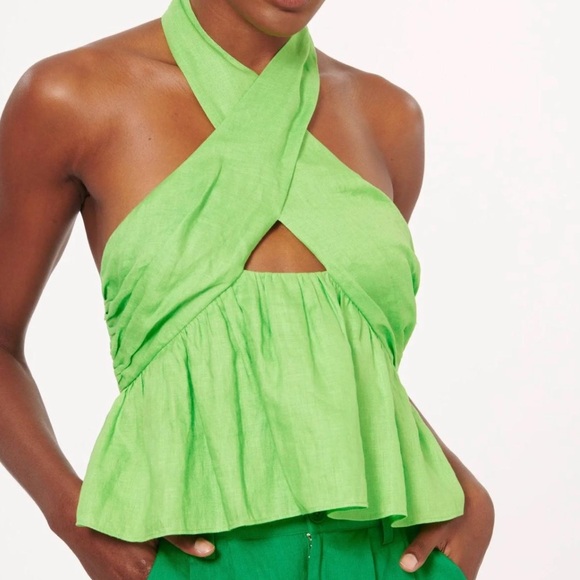 Cami NYC Tops - Cami NYC Lime Green Cross-Front Crop Top